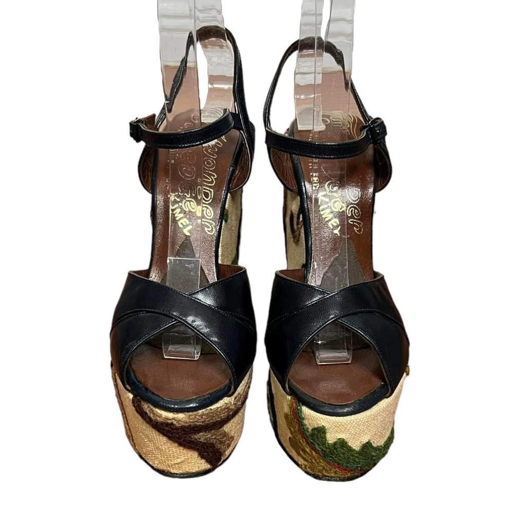 BONNIE smith for kimmel "The wonder wedge" vintage leather & floral needlework - Picture 2 of 10